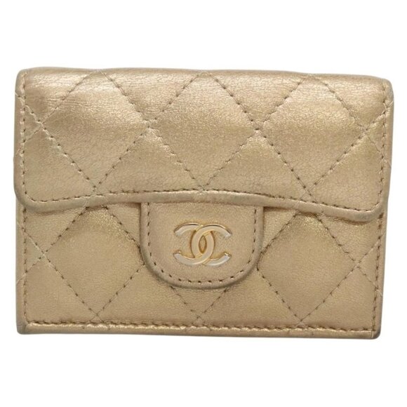 CHANEL Matelasse Compact Wallet Lamb Skin Gold CC Auth 136328 - Picture 2 of 16